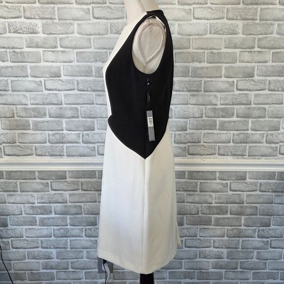 Tahari Colorblock Stretch Ponte Dress NEW 6 Structured Career Classic Black Whit - Picture 2 of 10
